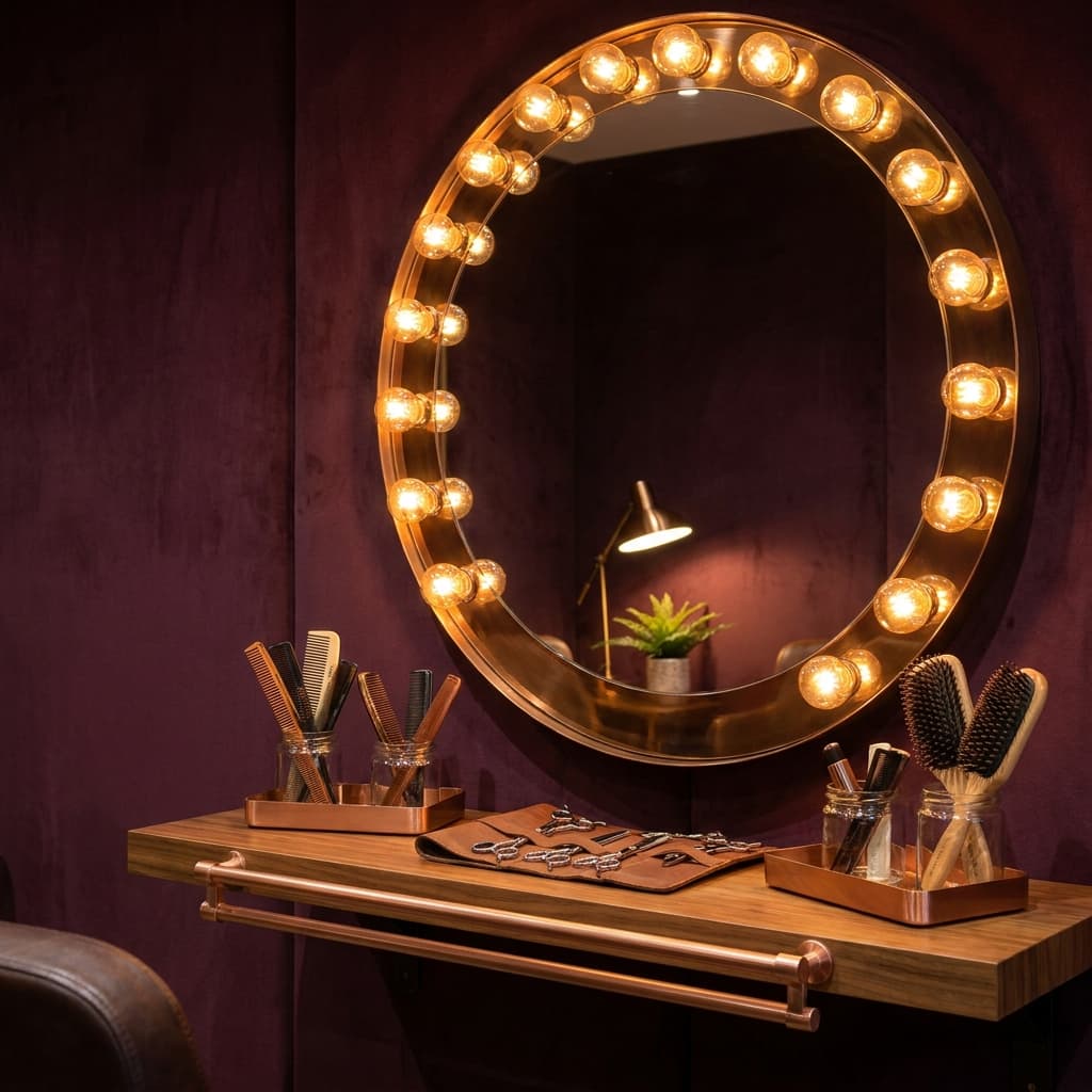 Poste de coiffure avec miroir et outils