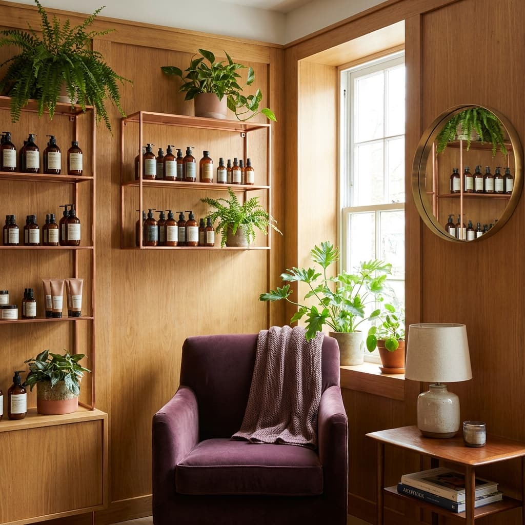 Coin salon avec plantes et fauteuil